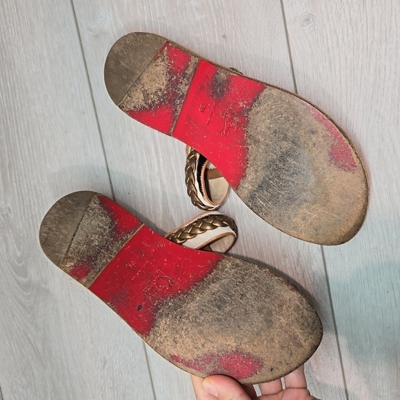 Christian Louboutin Leather & Calf Hair Hola Chica Toe Ring Flat Sandals sz 39 - Picture 10 of 11